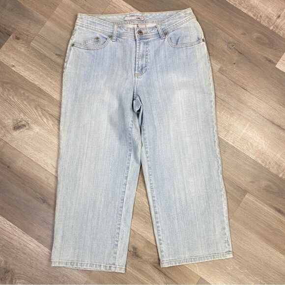 Chico’s Platinum Radiant Crop Rhinestone Pocket Capri Jeans Blue 6 - Picture 2 of 12